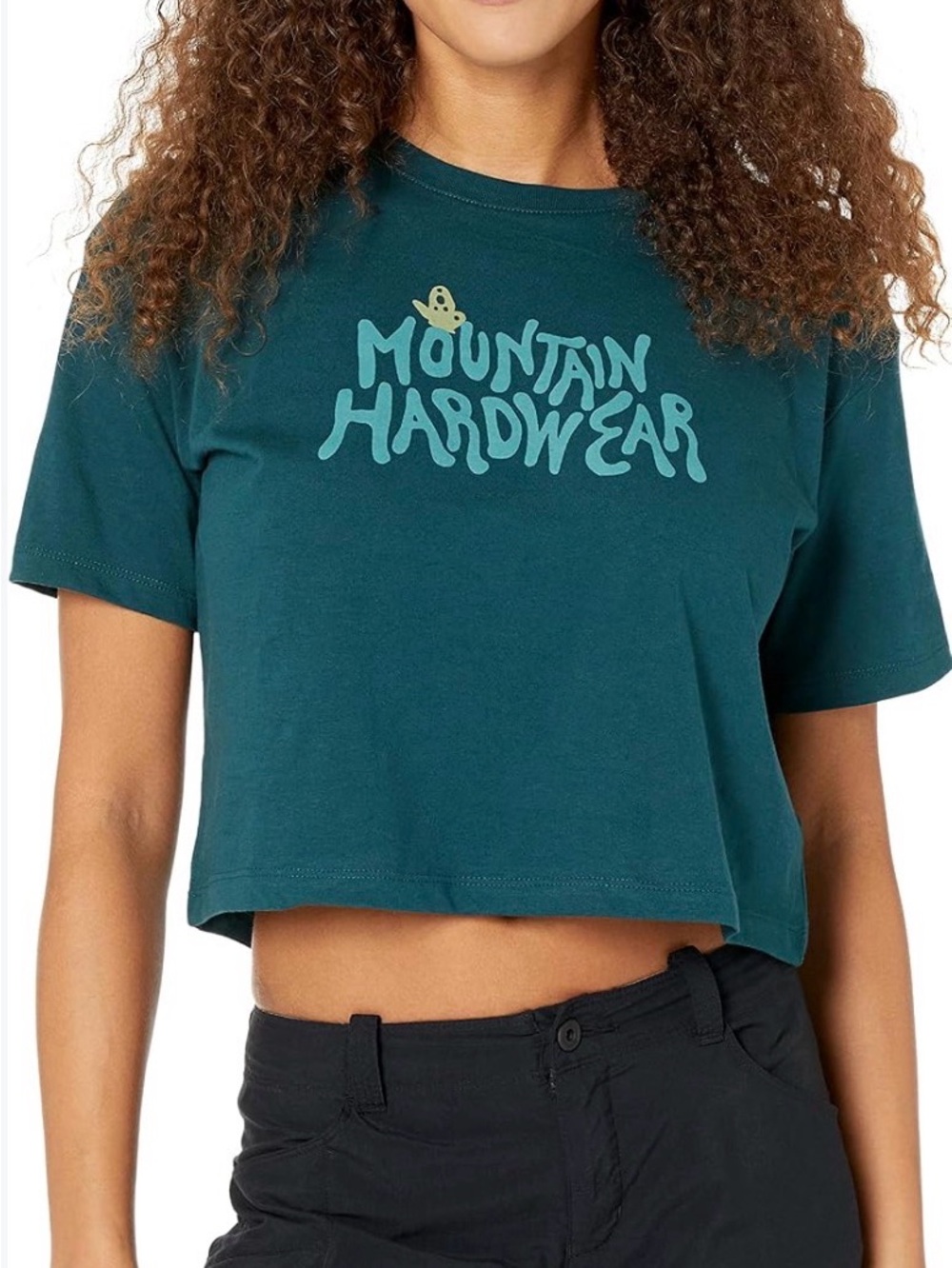 Mountain Hardwear Women's MHW Logo Crop Short Sleeve tee Size Small Green cotton